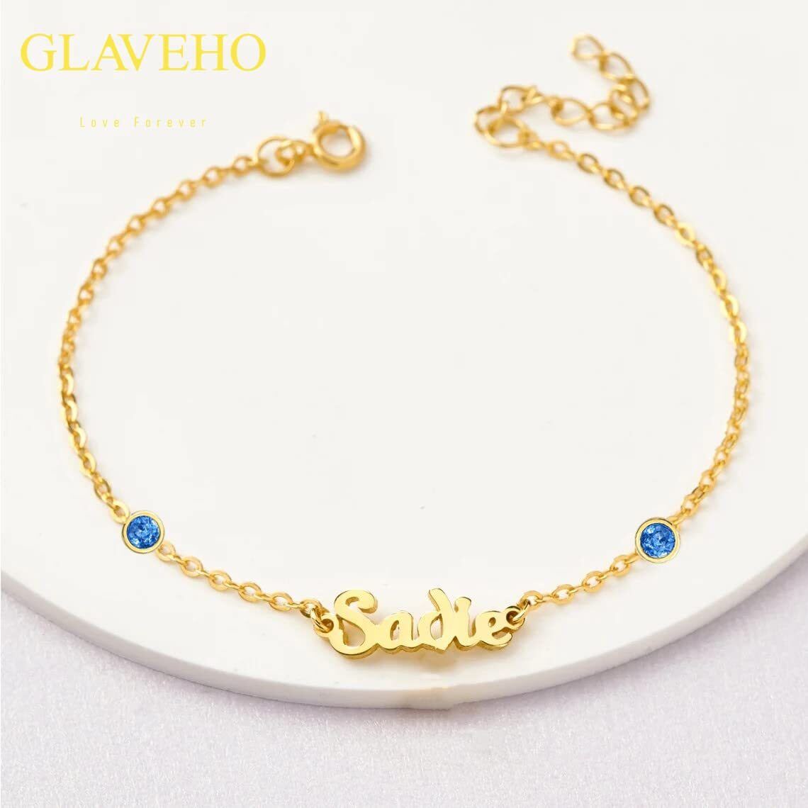 14K Gold Circular Shaped Cubic Zirconia Personalized Classic Name Charm Bracelet-3