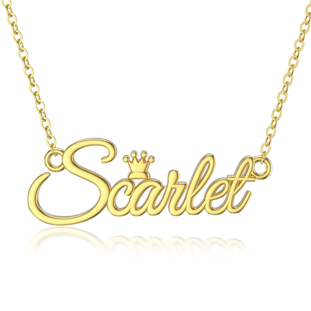Colar com pingente de nome clássico personalizado em forma circular em ouro 10K-1