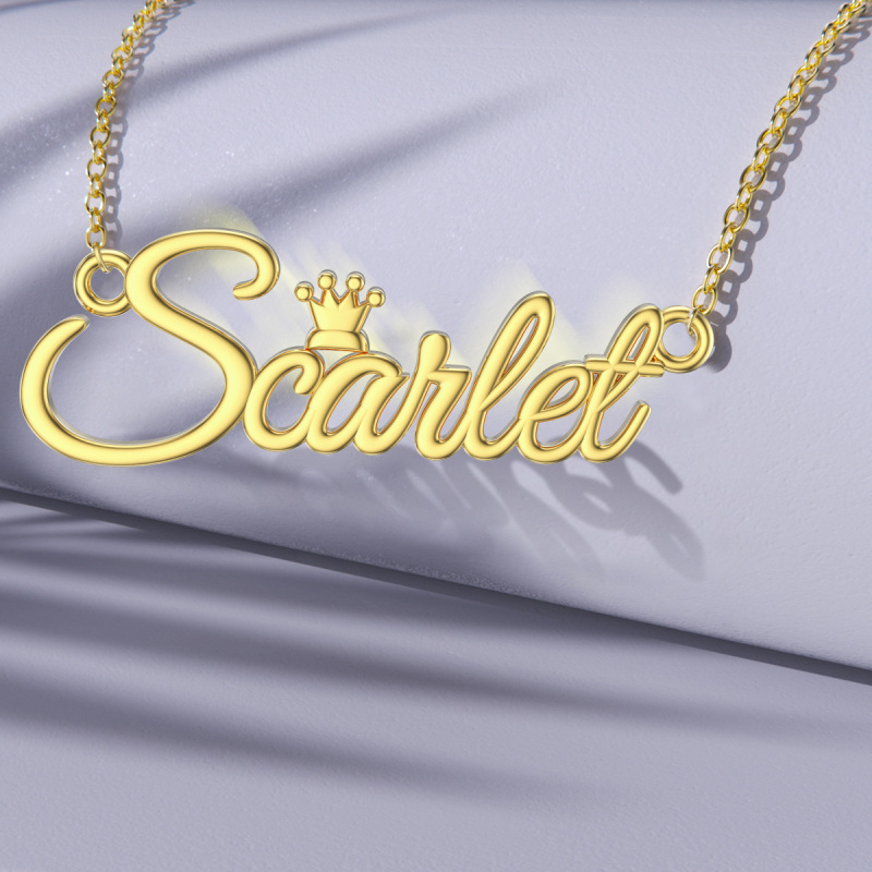 Collar con colgante circular personalizado con nombre clásico en oro de 14 quilates-6