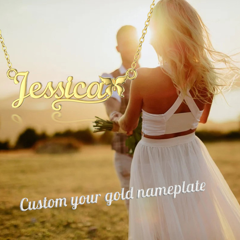 Colar com Pendente Clássico Personalizado com Nome em Formato Circular em Ouro 10K-3