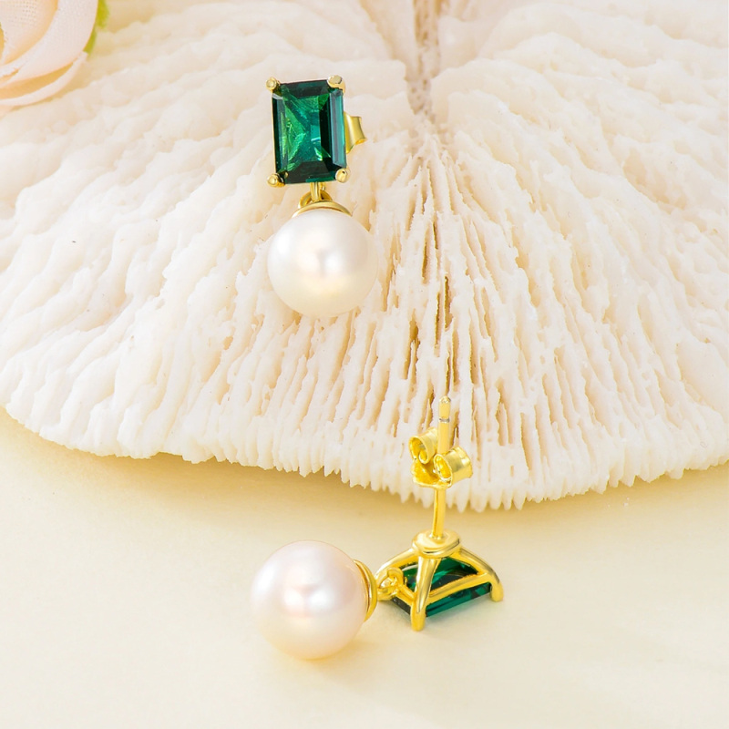 Damskie kolczyki w kształcie szmaragdu w kształcie księżniczki z 14-karatowego złota-4