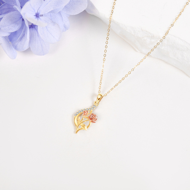 Collier en or 14K avec pendentif rose à zircon cubique de forme circulaire-4