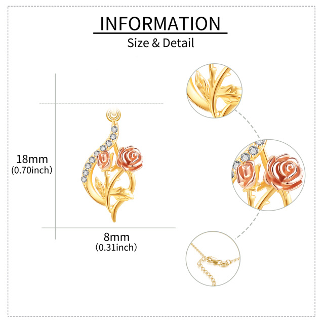 14K Gold kreisförmig Cubic Zirkonia Rose Anhänger Halskette-5