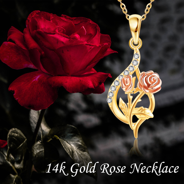 14K Gold kreisförmig Cubic Zirkonia Rose Anhänger Halskette-6