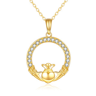 10K Gold Circular Shaped Cubic Zirconia Round Pendant Necklace-18