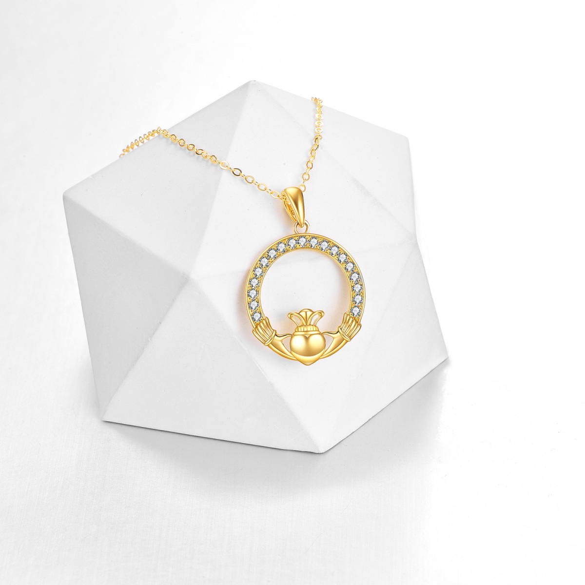 10K Gold Circular Shaped Cubic Zirconia Round Pendant Necklace-3