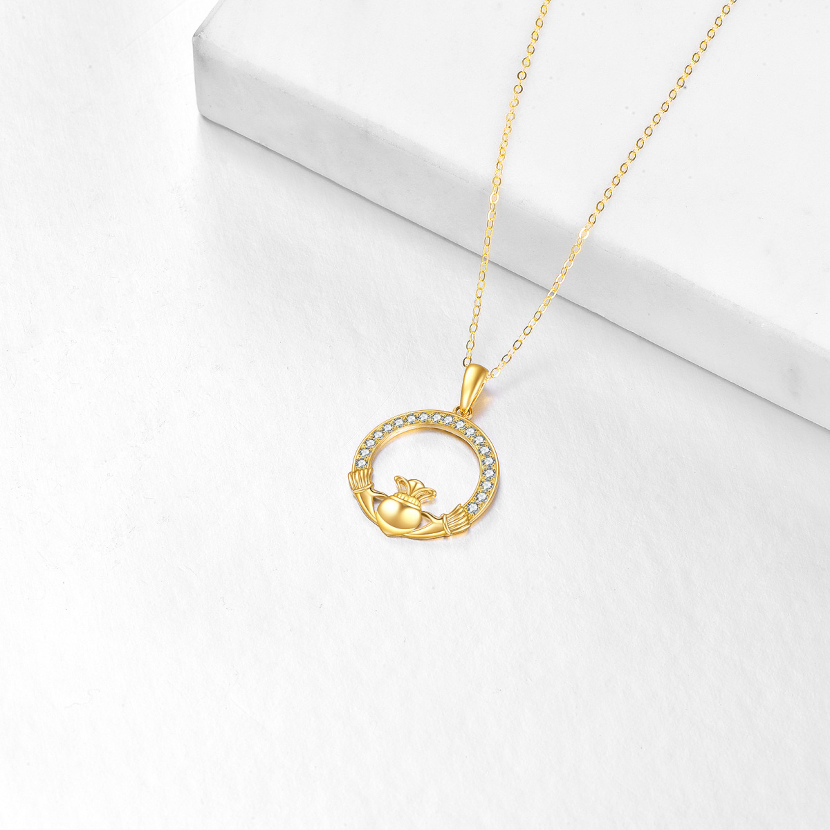 10K Gold Circular Shaped Cubic Zirconia Round Pendant Necklace-4