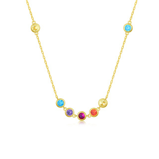 10K Gold Circular Shaped Cubic Zirconia Round Pendant Necklace-53