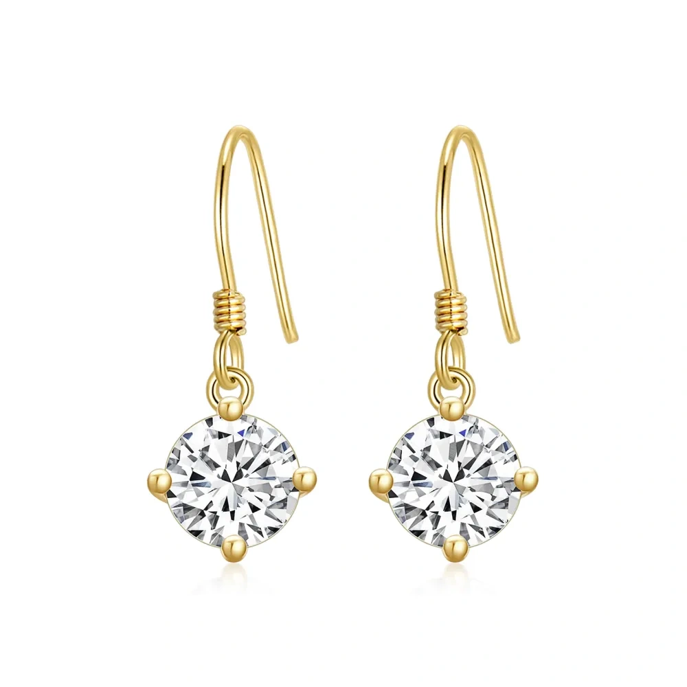 10K Gold Circular Shaped Cubic Zirconia Round/Spherical Drop Earrings-1