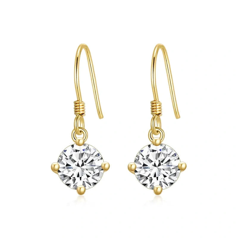 14K Gold Circular Shaped Cubic Zirconia Round/Spherical Drop Earrings