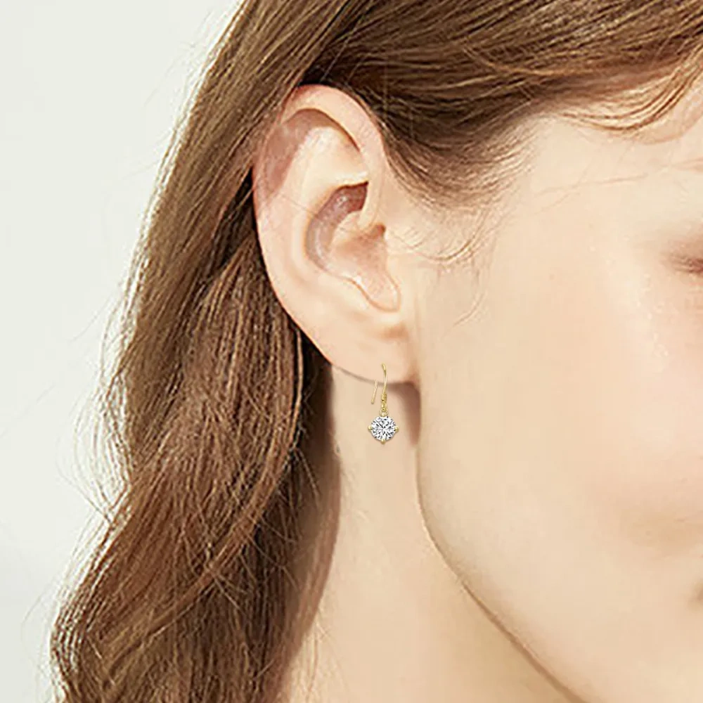 10K Gold Circular Shaped Cubic Zirconia Round/Spherical Drop Earrings-2