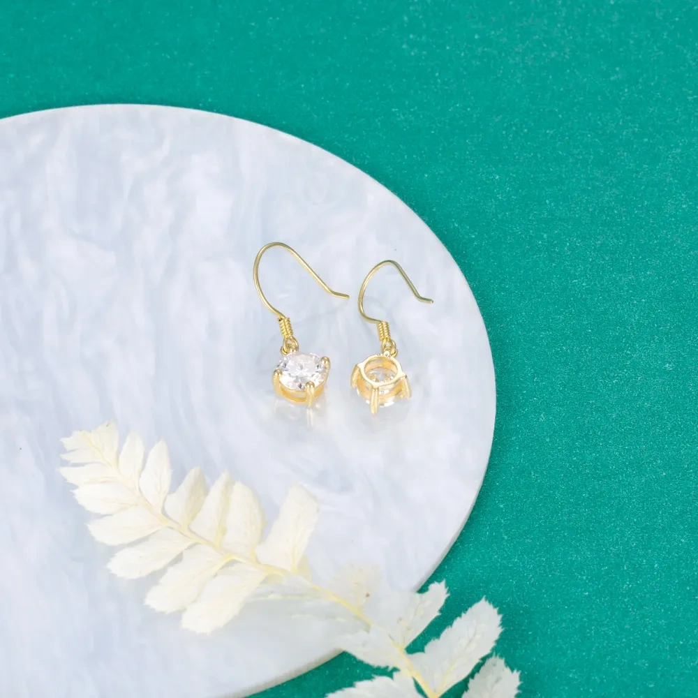 10K Gold Circular Shaped Cubic Zirconia Round/Spherical Drop Earrings-3