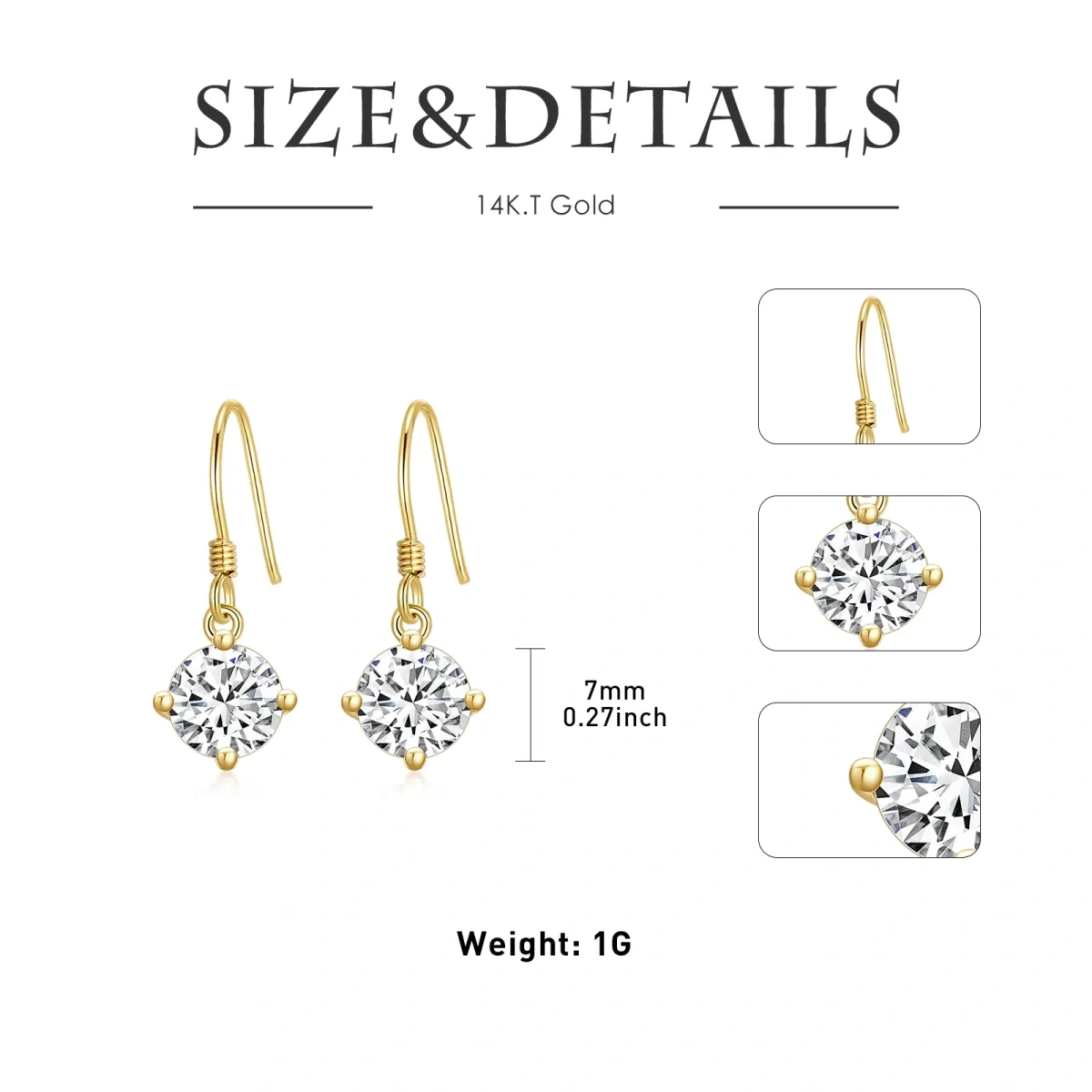 14K Gold Circular Shaped Cubic Zirconia Round/Spherical Drop Earrings-4