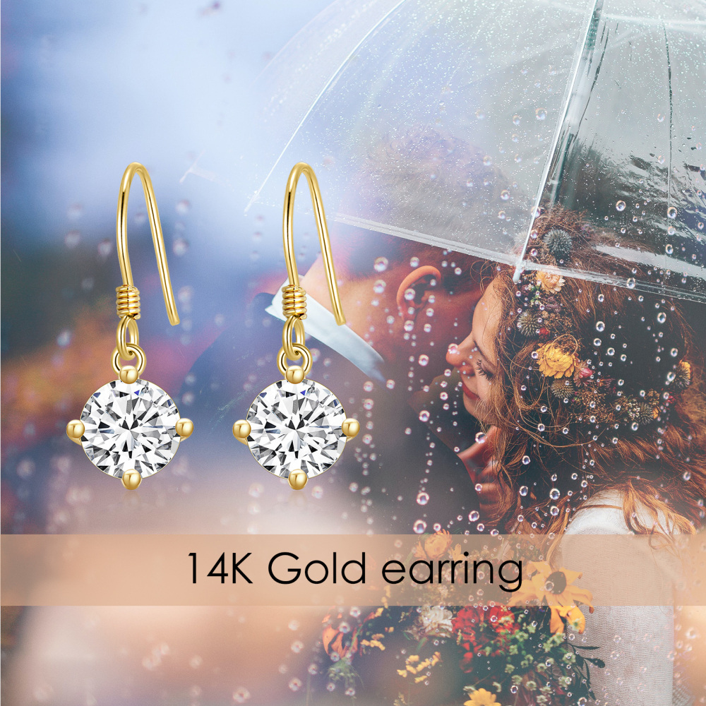 10K Gold Circular Shaped Cubic Zirconia Round/Spherical Drop Earrings-5