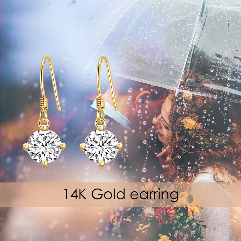 14-karatowe złote okrągłe kolczyki z cyrkoniami w kształcie okrągłej/kulistej kropli-5