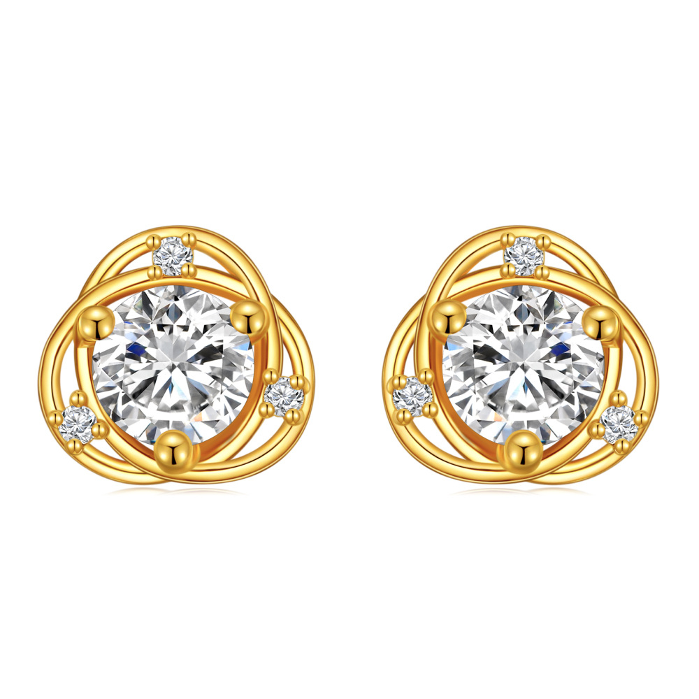 10K Gold Circular Shaped Cubic Zirconia Round Stud Earrings-1