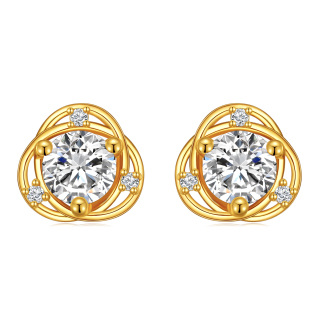 10K Gold Circular Shaped Cubic Zirconia Round Stud Earrings-19