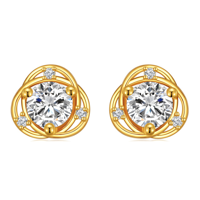 10K Gold Circular Shaped Cubic Zirconia Round Stud Earrings