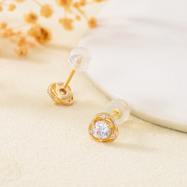 Boucles d'oreilles en or 14K à zircon cubique de forme circulaire-3