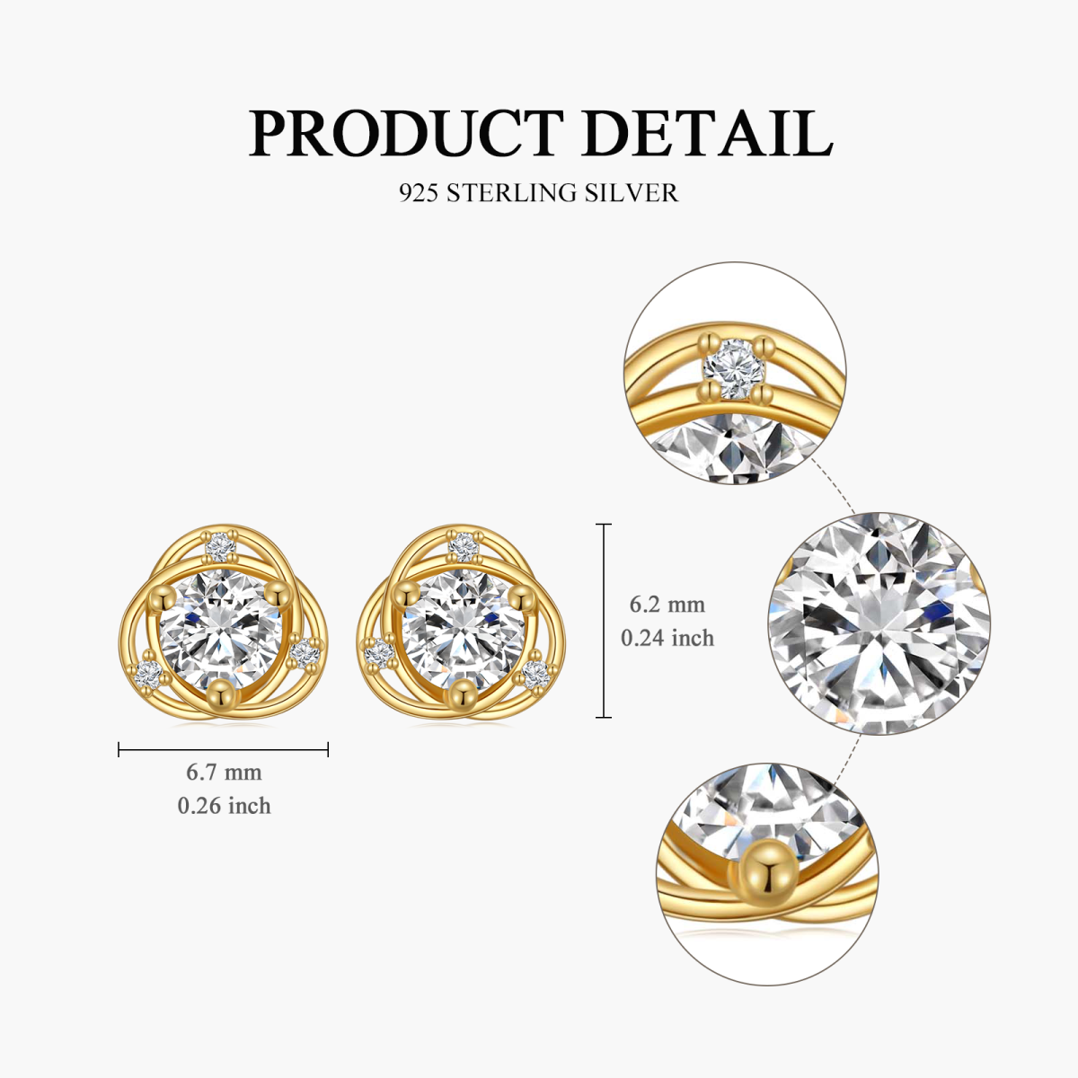 10K Gold Circular Shaped Cubic Zirconia Round Stud Earrings-5