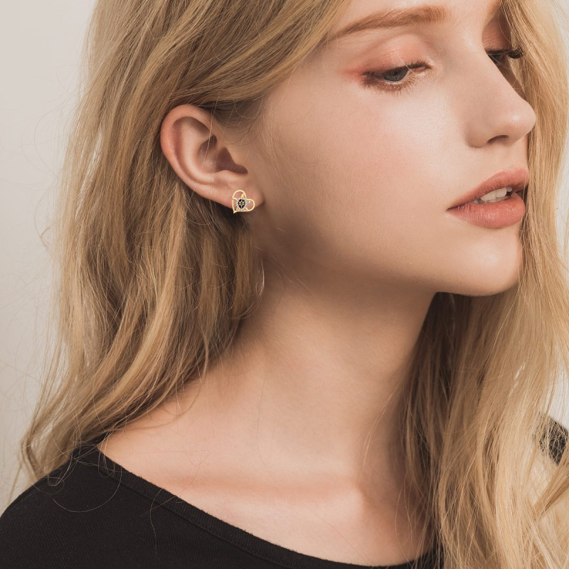 Boucles d'oreilles puces en or 14 carats avec zircon cubique en forme de tortue marine-2