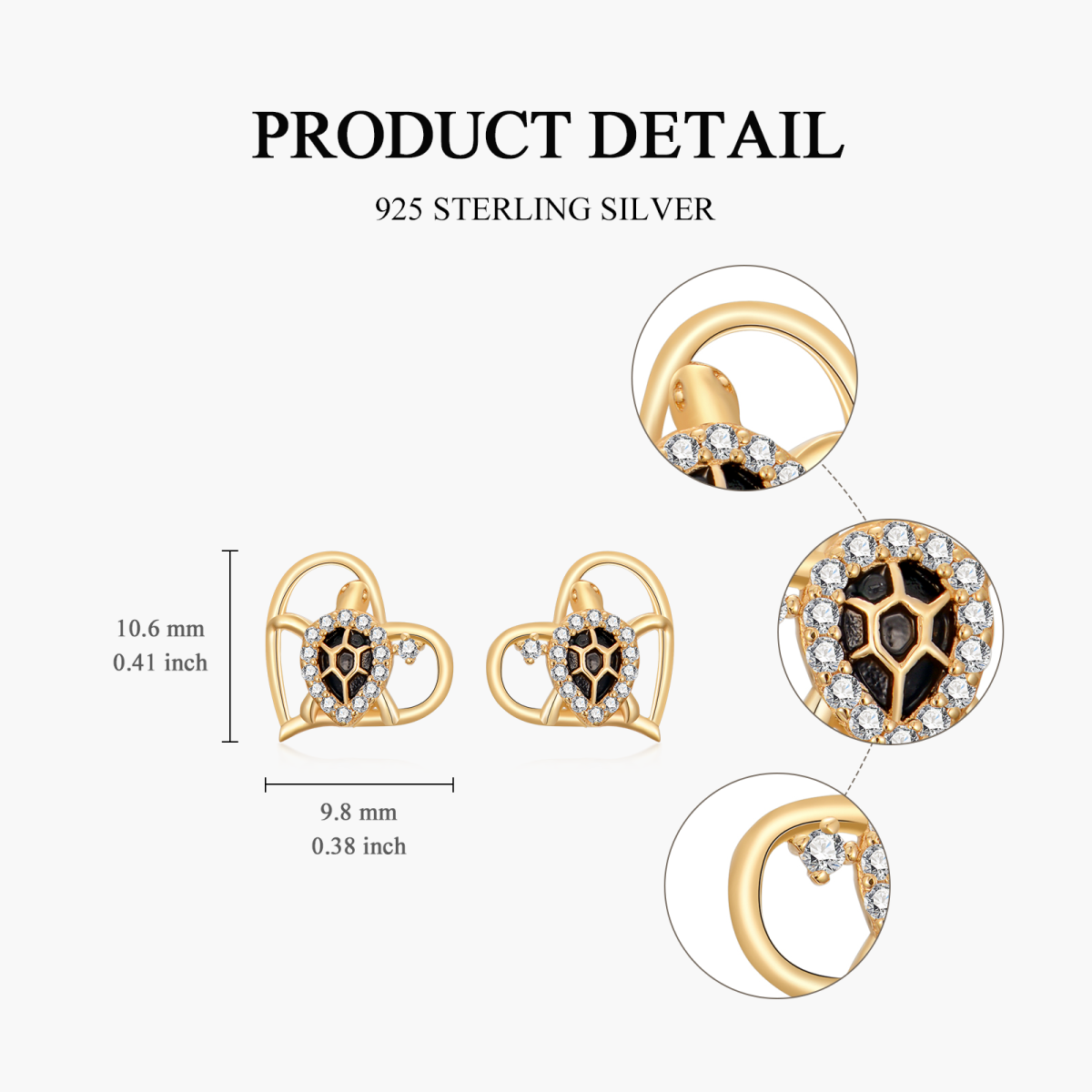 Boucles d'oreilles tortue de mer en or 14K à zircon cubique-5