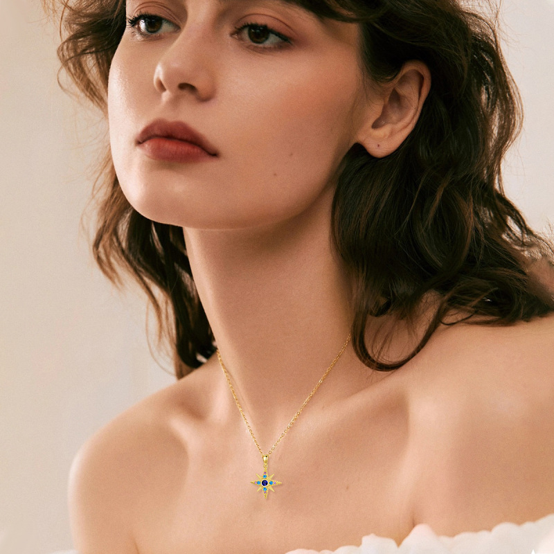 10K Gold Circular Shaped Cubic Zirconia Star Pendant Necklace-2