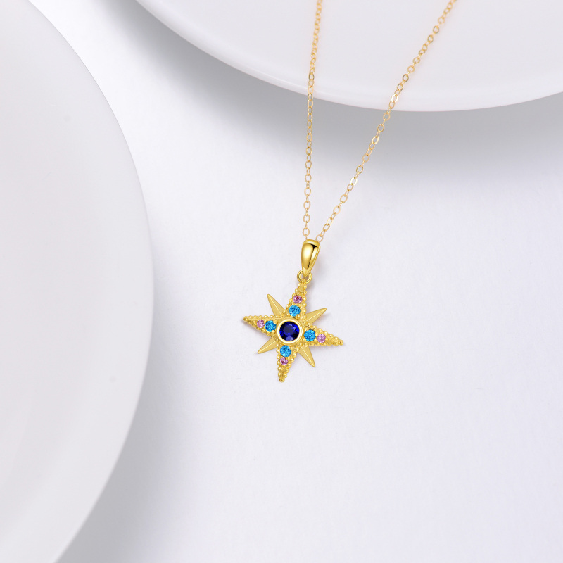 10K Gold Circular Shaped Cubic Zirconia Star Pendant Necklace-4