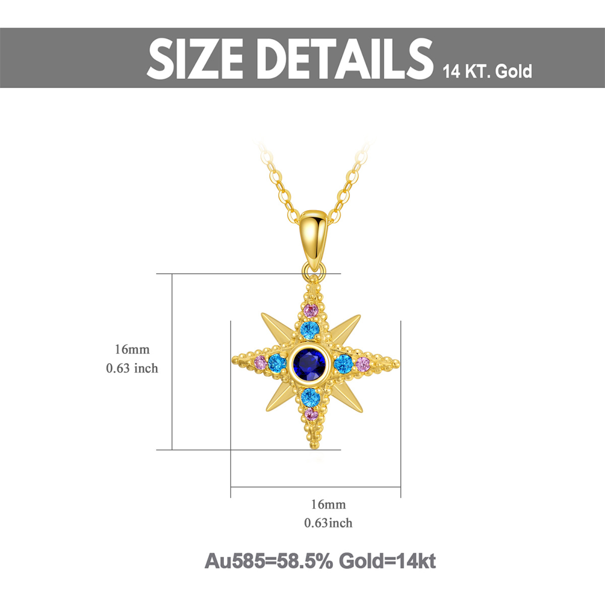 14K Gold kreisförmig Cubic Zirkonia Stern-Anhänger Halskette-5