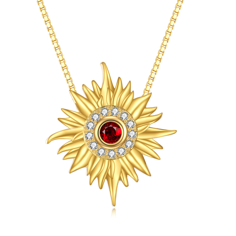 10K Gold Circular Shaped Cubic Zirconia Sun Pendant Necklace-2