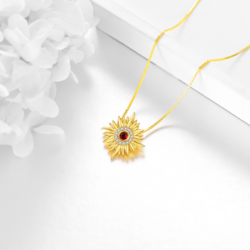 قلادة من الذهب الأبيض عيار 10 قيراط مرصعة بزركونيا مكعبة مقطوعة بشكل دائري على شكل شمس-3