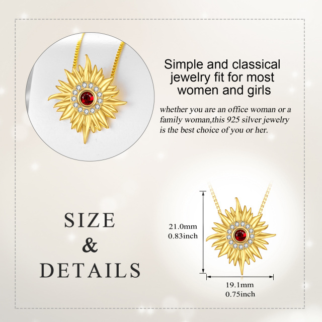 10K Gold Circular Shaped Cubic Zirconia Sun Pendant Necklace-5