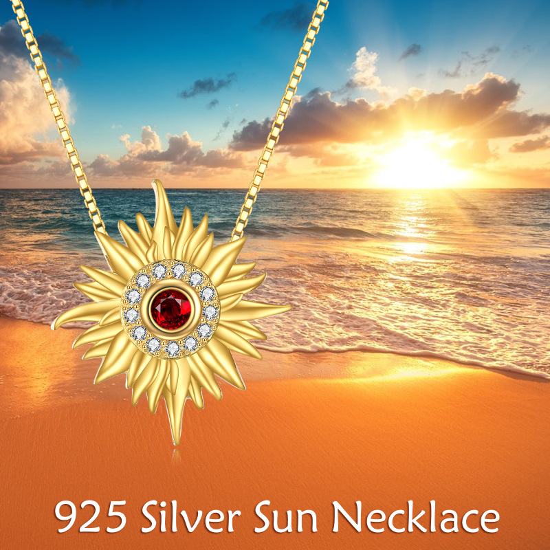 قلادة من الذهب الأبيض عيار 10 قيراط مرصعة بزركونيا مكعبة مقطوعة بشكل دائري على شكل شمس-6