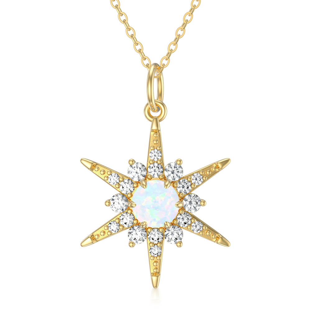 10K Gold Circular Shaped Cubic Zirconia Sun Pendant Necklace-1