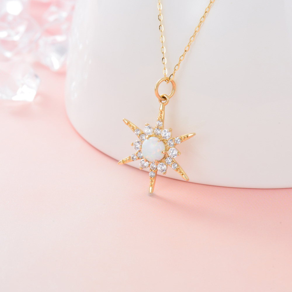 10K Gold Circular Shaped Cubic Zirconia Sun Pendant Necklace-3