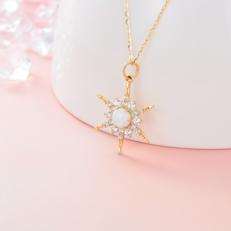 قلادة دائرية الشكل من الذهب عيار 10 قيراط مرصعة بزركونيا مكعبة على شكل شمس-3