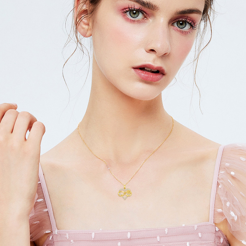 10K White Gold Round Cut Cubic Zirconia Sunflower & Heart & Infinity Symbol Pendant Necklace-2