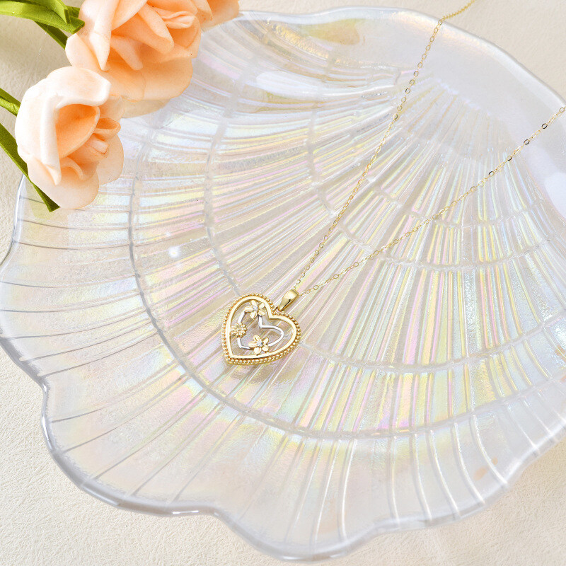 10K gouden cirkelvormige cubic zirconia zonnebloem en hart hanger ketting-5