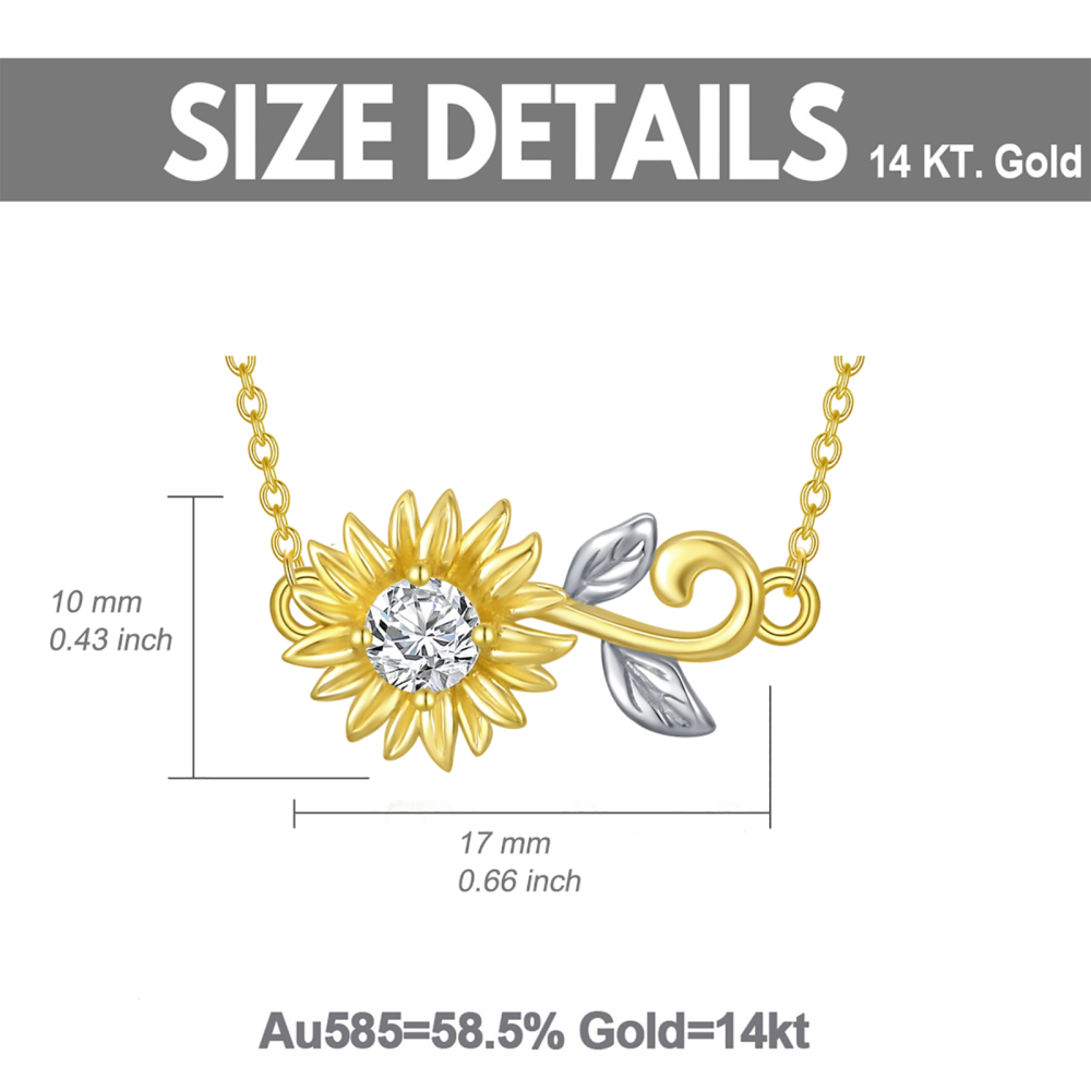 10K Gold Circular Shaped Cubic Zirconia Sunflower Pendant Necklace-6