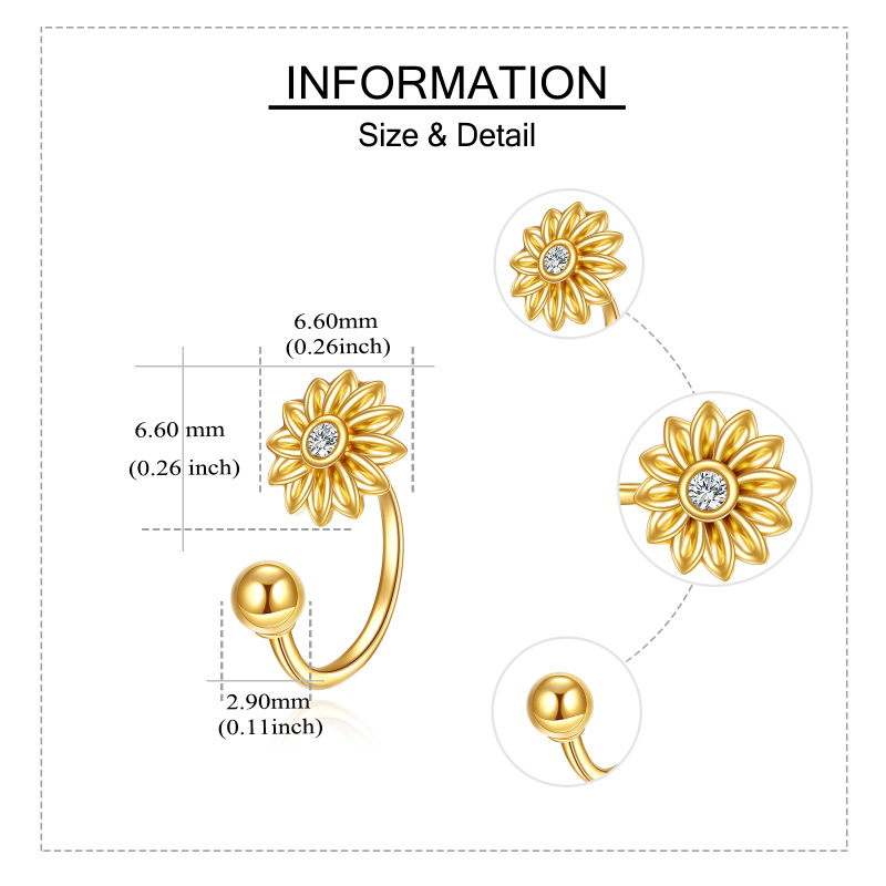 أقراط أذن من الذهب الأبيض عيار 10 قيراط مرصعة بزركونيا مكعبة مقطوعة بشكل دائري على شكل دوار الشمس-6