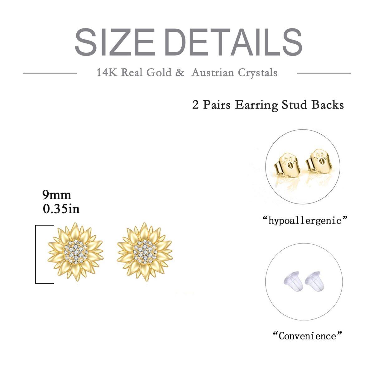 14K Gold Circular Shaped Cubic Zirconia Sunflower Stud Earrings-5