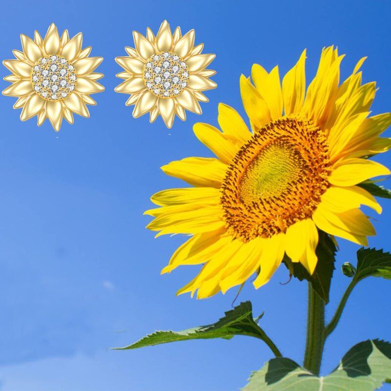 أقراط أذن من الذهب الأبيض عيار 10 قيراط مرصعة بزركونيا مكعبة مقطوعة بشكل دائري على شكل دوار الشمس-6