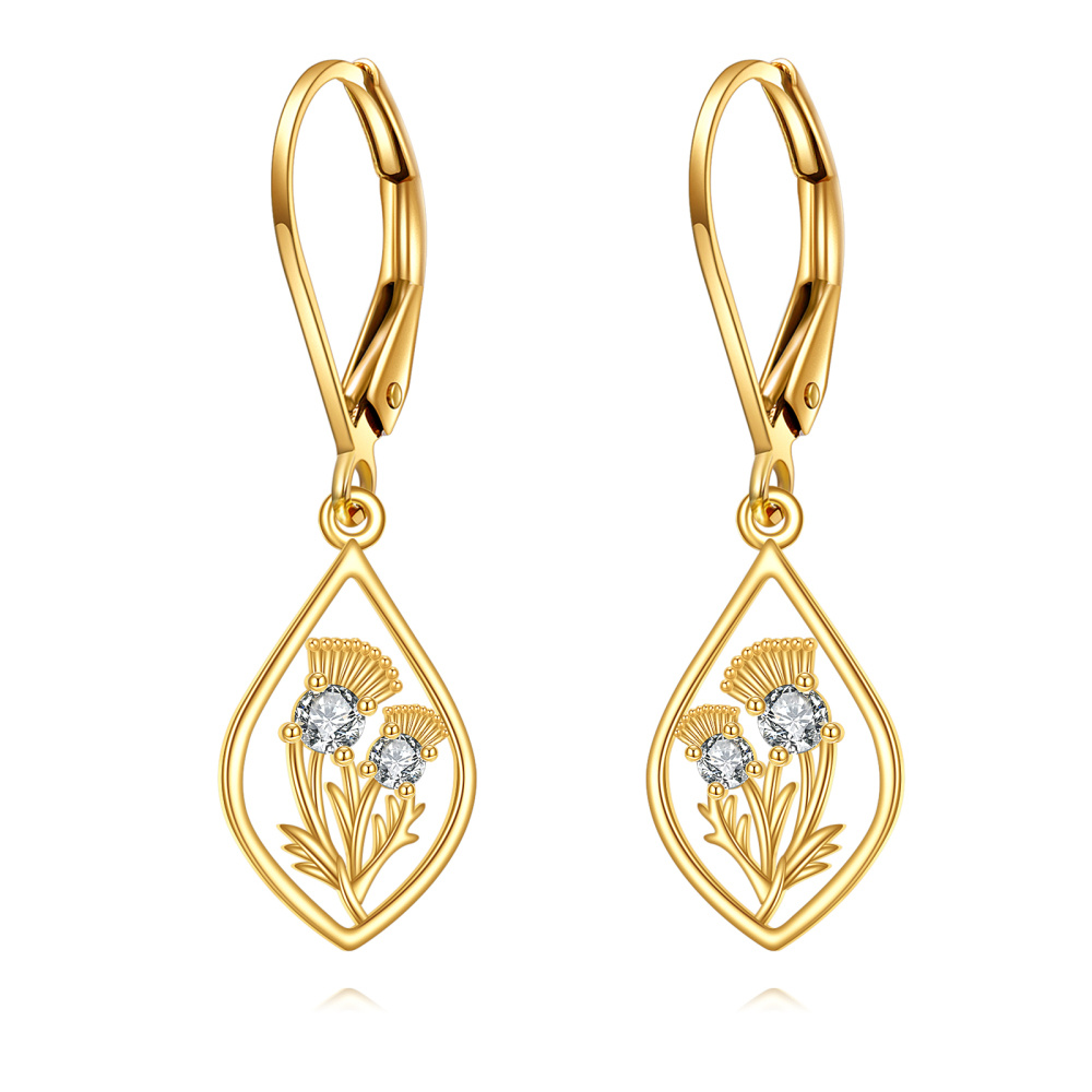 Boucles d'oreilles chardon en or 10K à zircon cubique de forme circulaire-1