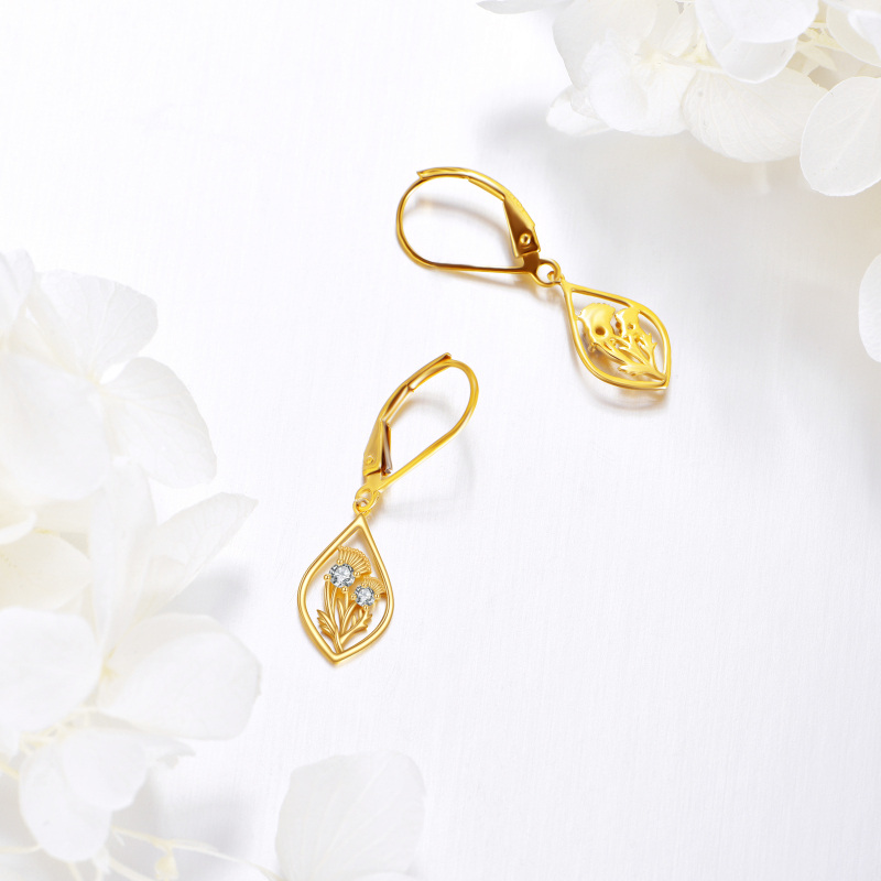 أقراط من الذهب الأبيض عيار 10 قيراط مرصعة بزركونيا مكعبة مستديرة القطع بتصميم شوكة وذراع خلفي-3