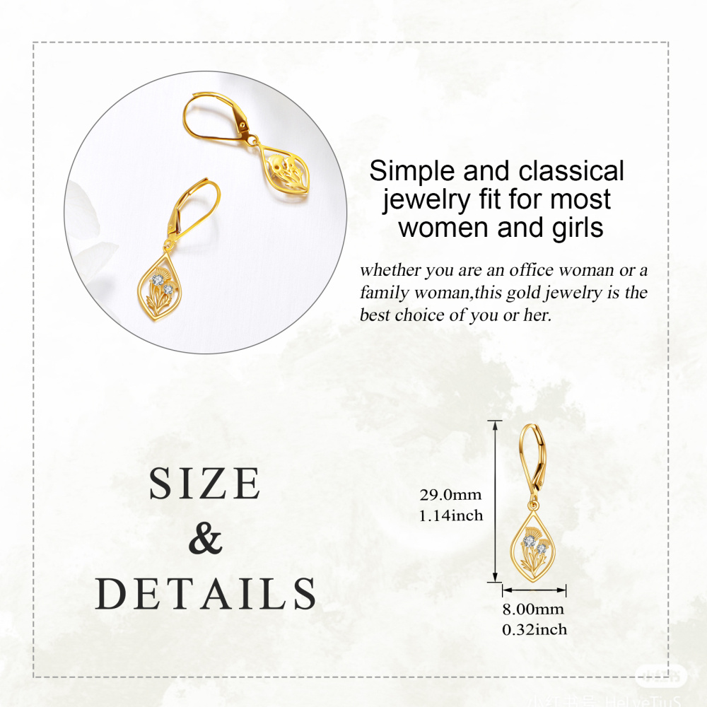 Boucles d'oreilles chardon en or 10K à zircon cubique de forme circulaire-5