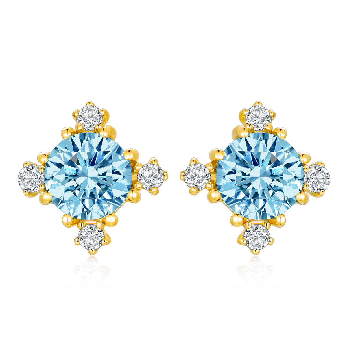 10K Gold Circular Shaped Cubic Zirconia & Topaz Snowflake Stud Earrings-1