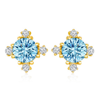 10K Gold Circular Shaped Cubic Zirconia & Topaz Snowflake Stud Earrings-22