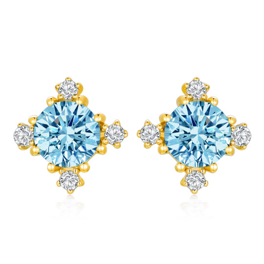 10K Gold Circular Shaped Cubic Zirconia & Topaz Snowflake Stud Earrings