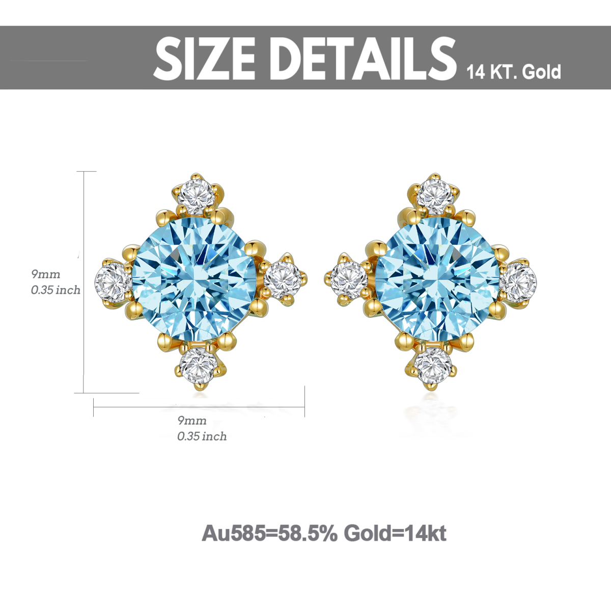 10K Gold Circular Shaped Cubic Zirconia & Topaz Snowflake Stud Earrings-5