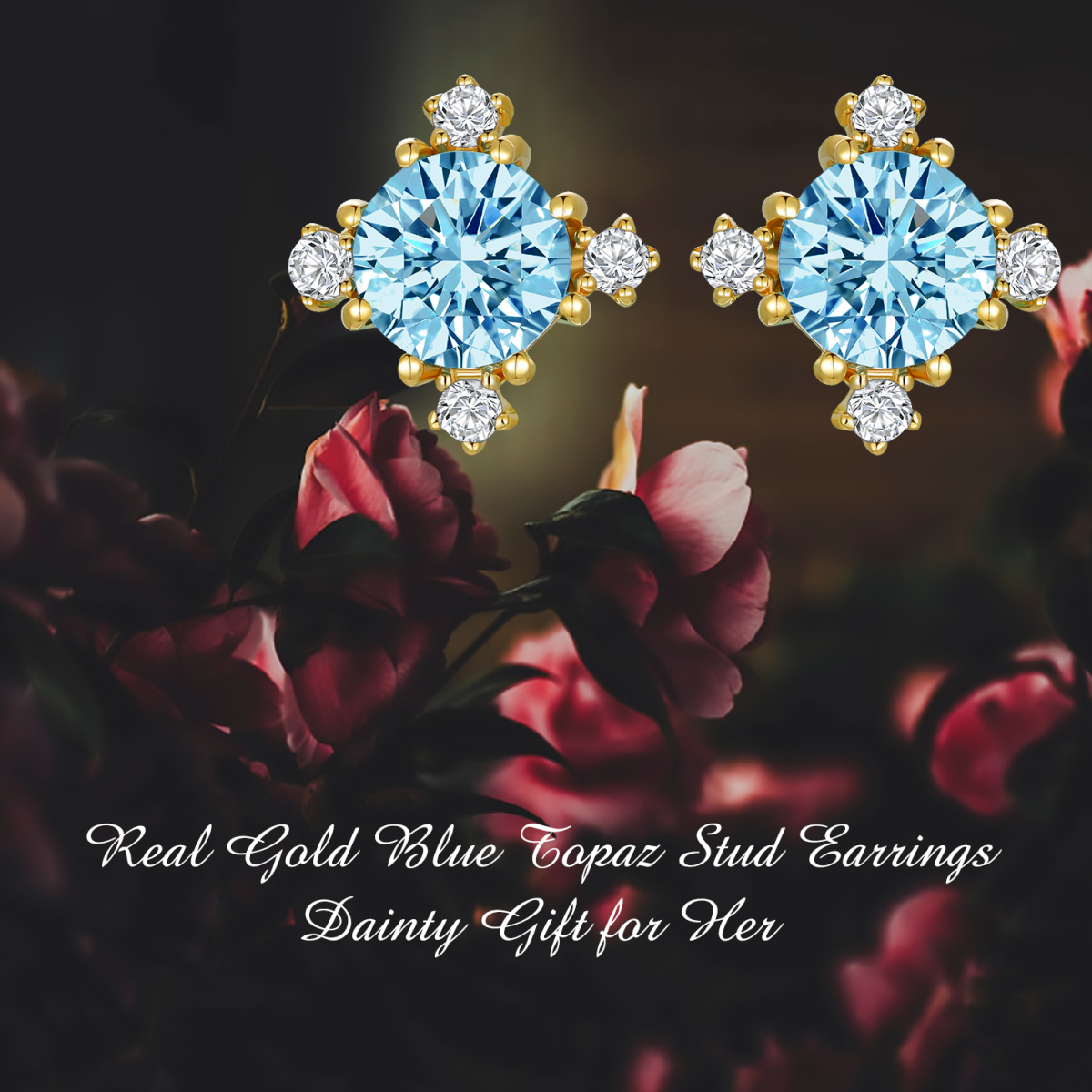 10K Gold Circular Shaped Cubic Zirconia & Topaz Snowflake Stud Earrings-6